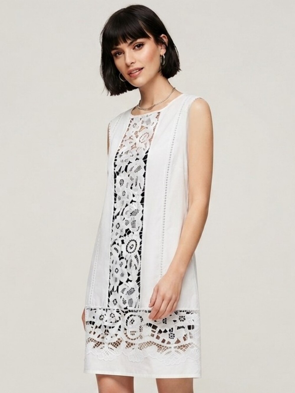 Fablio Castellani White Lace Shift Dress Italian Designer | Sleeveless | Size 42